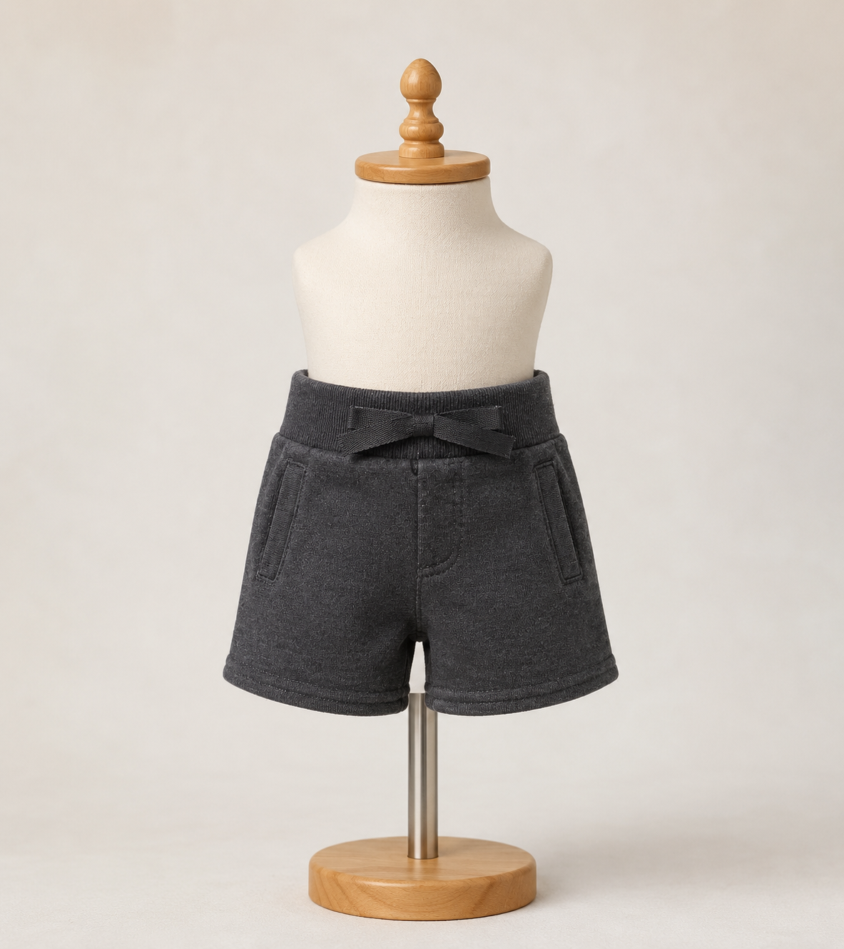 Toddler Boys' Charcoal Knit Pull-On Shorts with Bow Detail