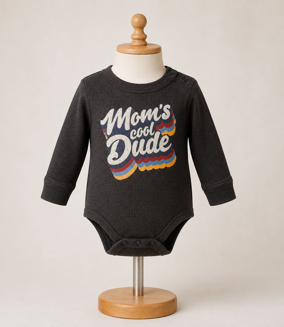 Baby Boys' "Mom's Cool Dude" Waffle Knit Long Sleeve Bodysuit