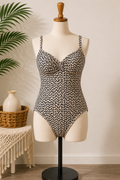 Women's Cream & Black Geometric Print One-Piece Swimsuit | Adjustable Straps