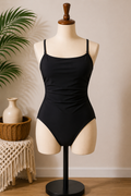 Women's Classic Black One-Piece Swimsuit | Adjustable Straps | Tummy Control Swimwear