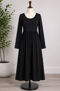 Women's Black Long Sleeve Babydoll Midi Dress