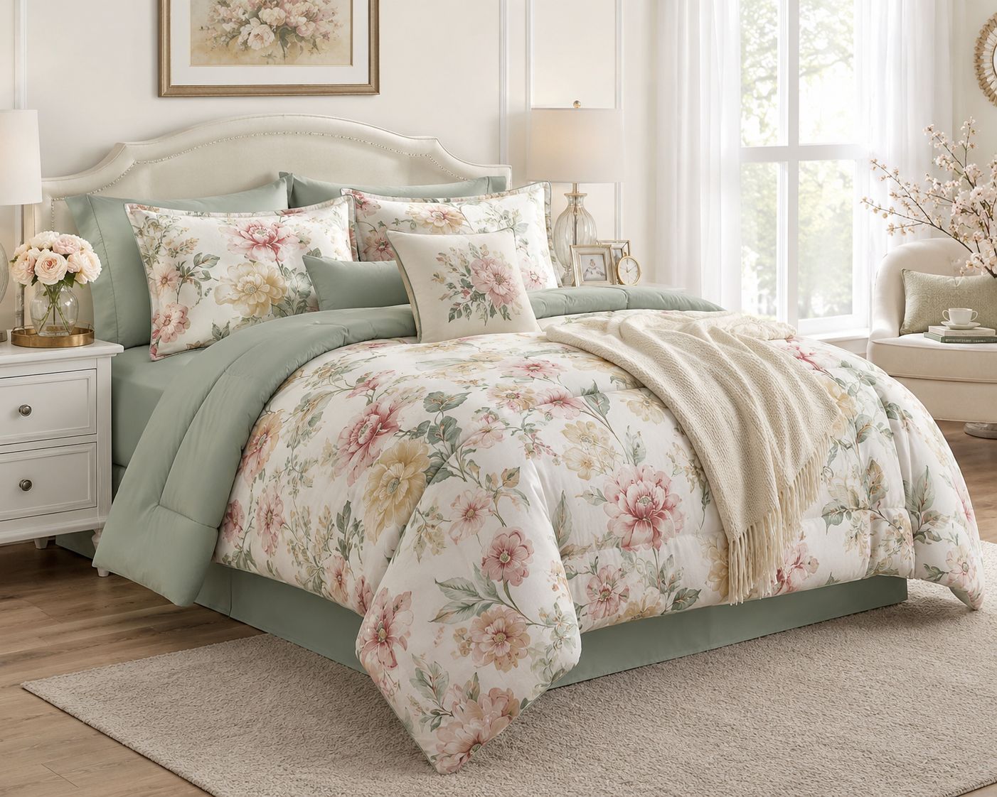 Broadhaven Barrington Floral 8-Piece Bedding Set with Sheets – Queen Size