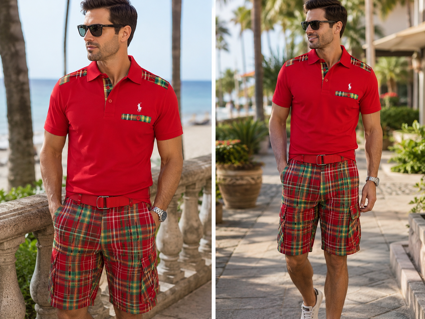 Polo Ralph Lauren Red Plaid Matching Set – Polo Shirt & Cargo Shorts