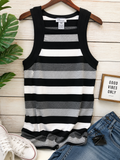 B-More Men's Sleeveless Striped Knit Tank Top – Black, White & Gray | 3XL