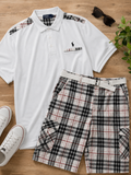 Polo Ralph Lauren Men's Plaid Cargo Shorts & Polo Shirt Outfit Set – White Multi Plaid | 2XL Shirt / Size 42 Shorts