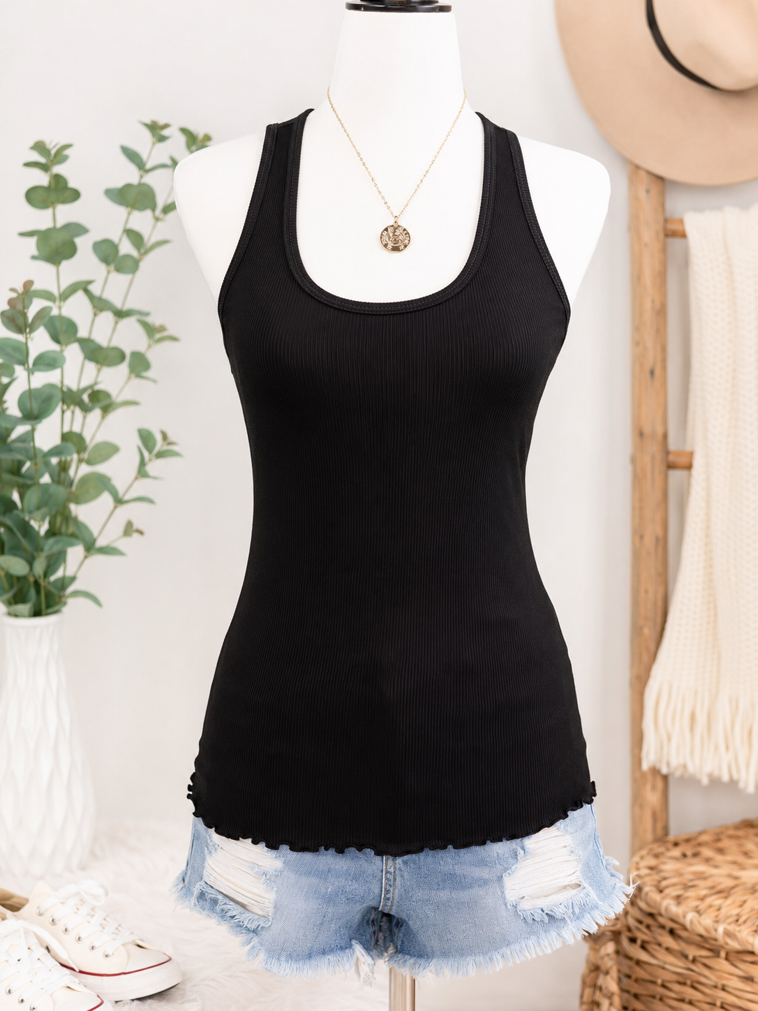 Sweet 16 Women's Black Ribbed Racerback Tank Dress
