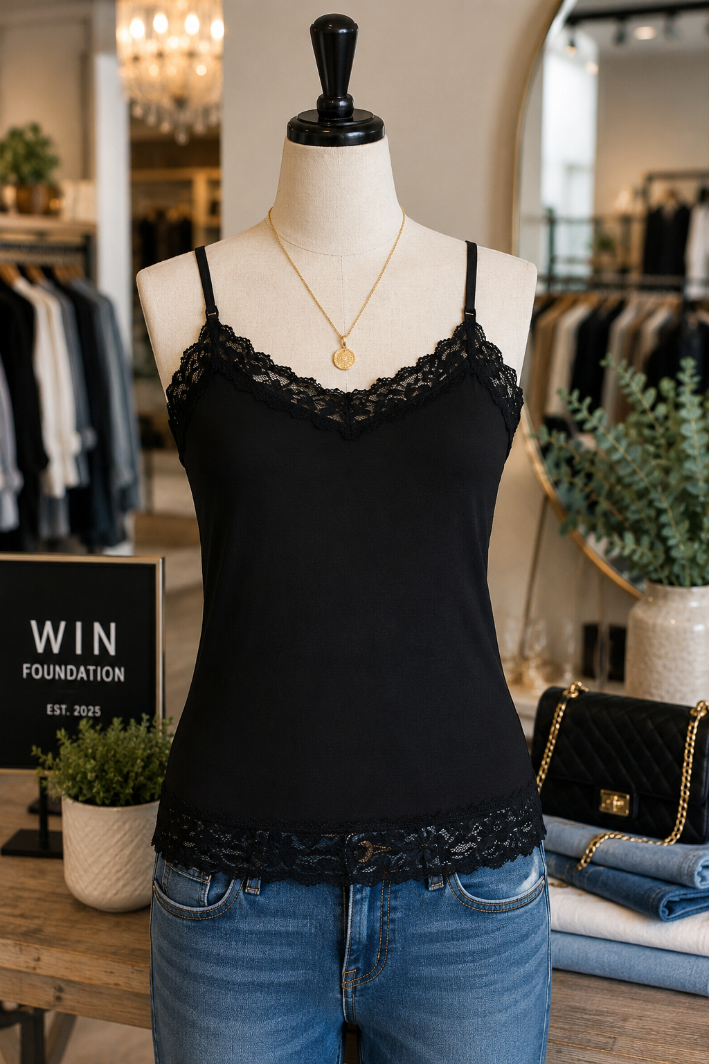 Midnight Lace Cami Tank Top – Black (2XL)
