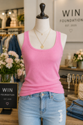 Classic Pink Ribbed Tank Top – Women's Cotton Essential