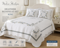 Modern Heirloom Collection Heather Bedspread Set – White with Blue Floral Embroidery
