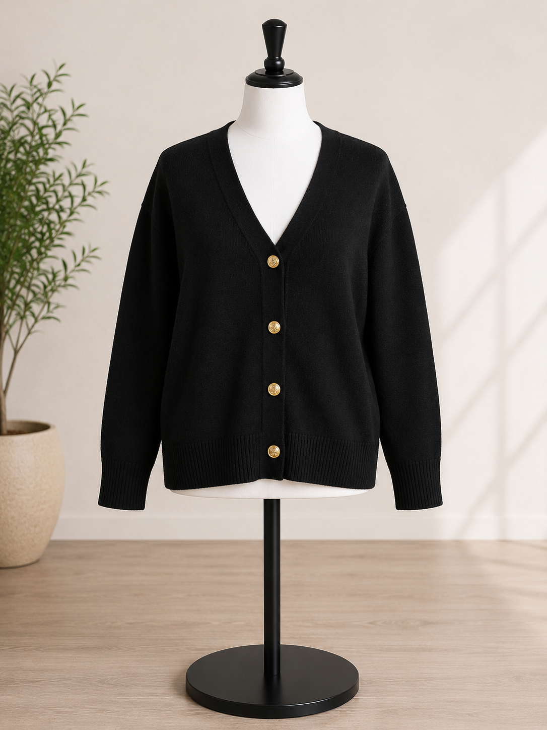 Ava & Viv® Women's Button-Front V-Neck Cardigan Sweater – Black
