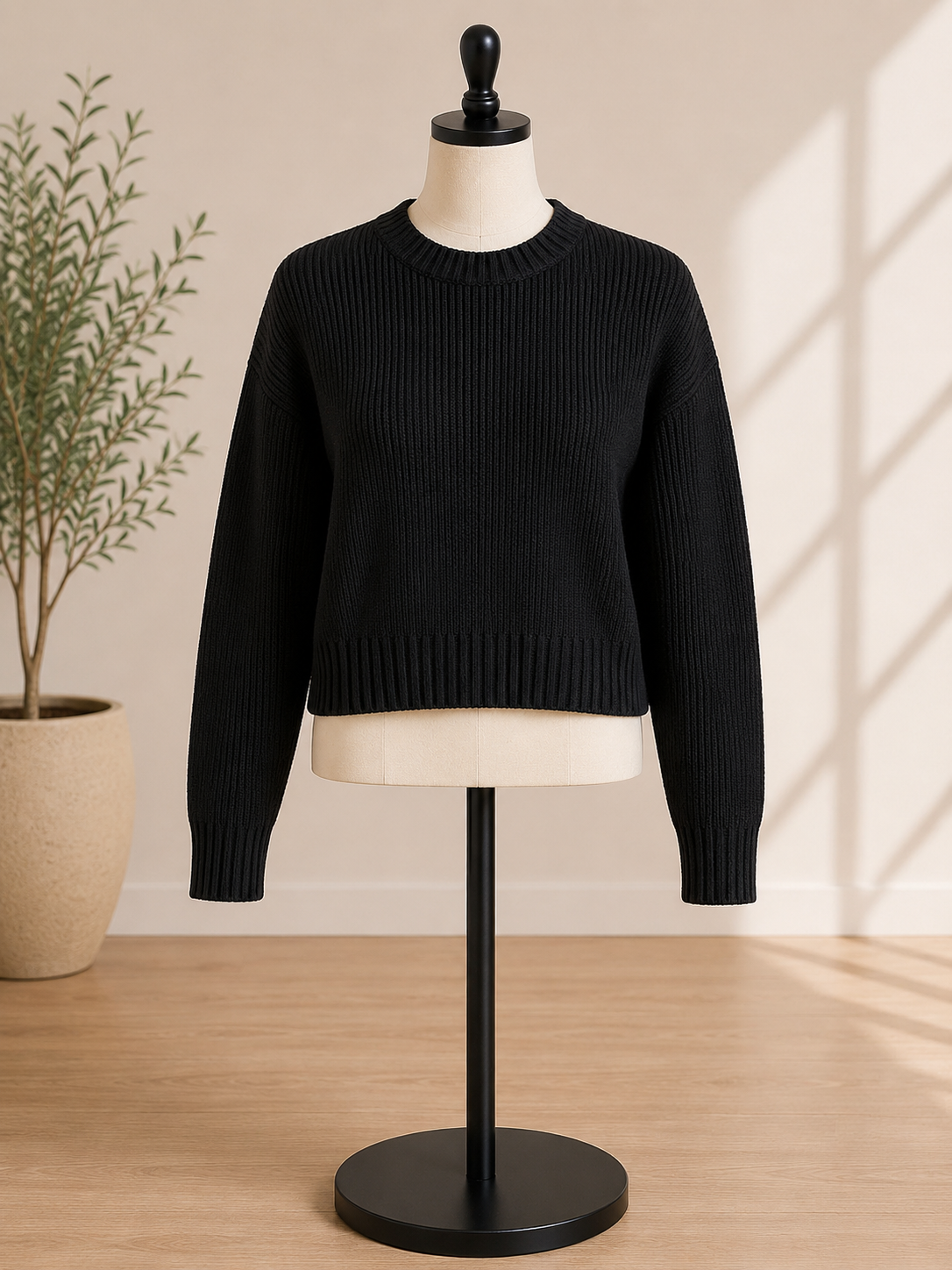 A New Day® Women's Ribbed Crewneck Sweater – Black