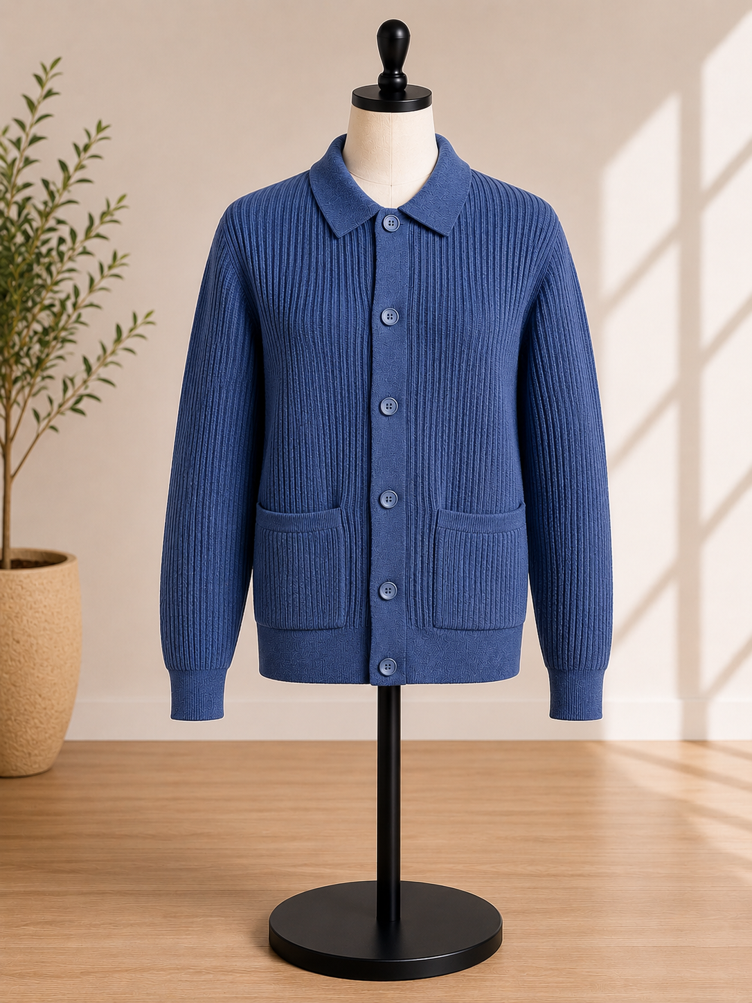 Goodfellow & Co. Men's Ribbed Button-Front Knit Cardigan – Slate Blue