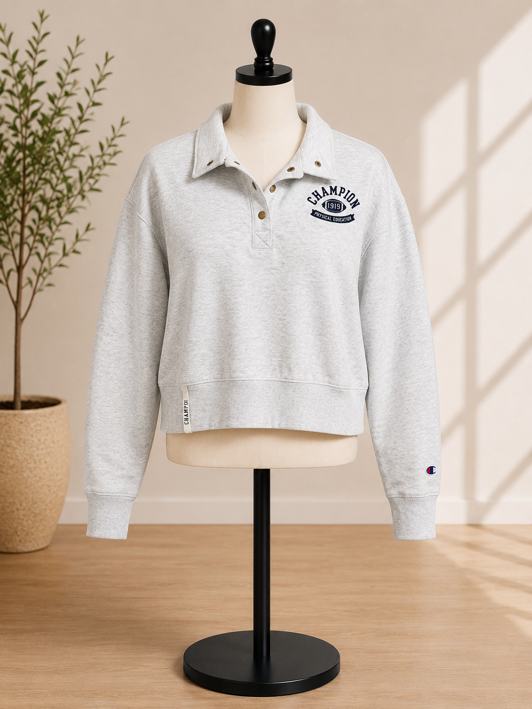 Champion® Women's Heritage Quarter-Button Collared Pullover Sweatshirt – Light Heather Gray