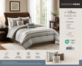 Madison Park 7-Piece Comforter Set| Blue, Gray & Taupe Stripe Bedding with Decorative Pillows