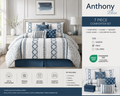 Anthony Blue 7-Piece Comforter Set| Modern Blue & White Geometric Bedding Set