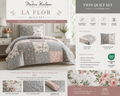 Modern Heirloom Collection "La Flor" – Reversible Floral Patchwork with Standard Sham