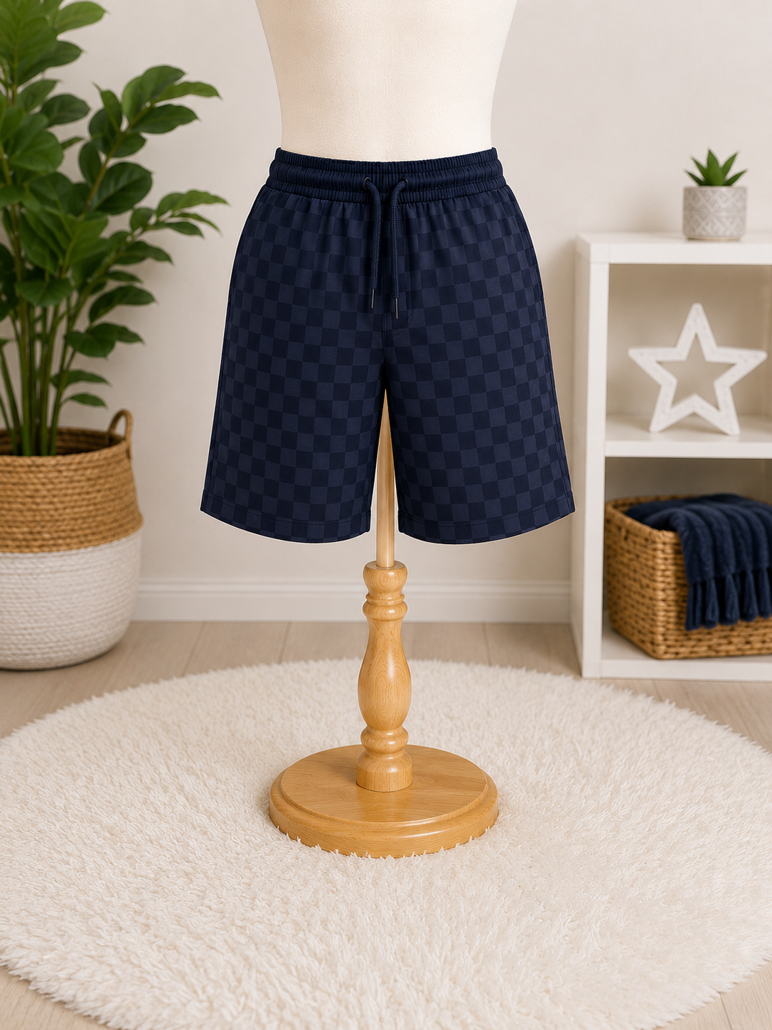 Men's Navy Checkered Performance Shorts
