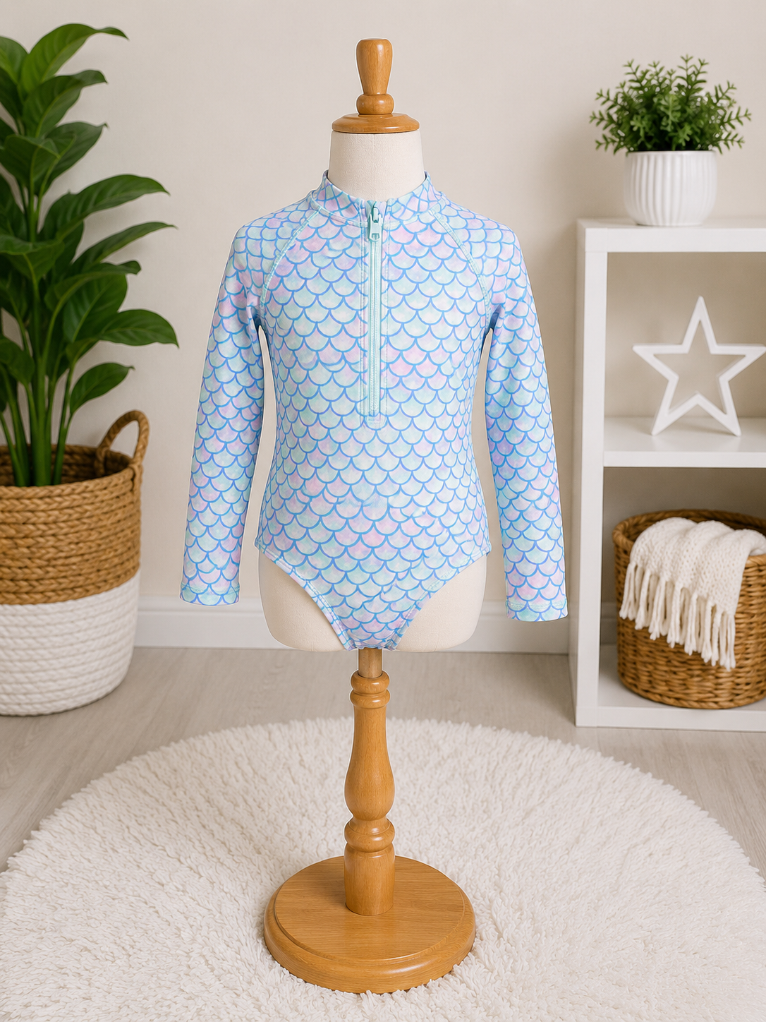 Little Mermaid Scales Long Sleeve Rash Guard Swimsuit