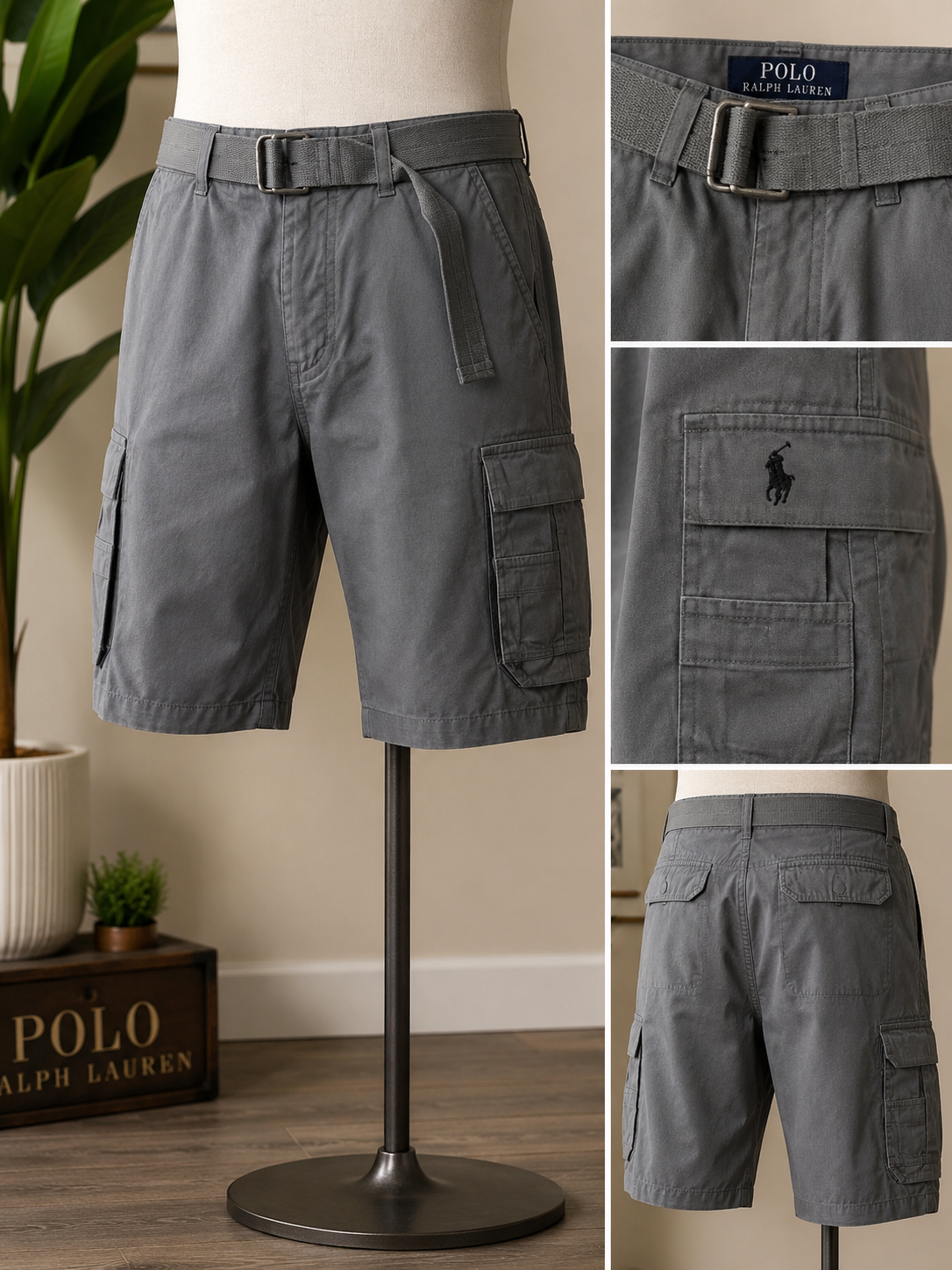 Polo Ralph Lauren Men's Gray Cargo Shorts with Belt