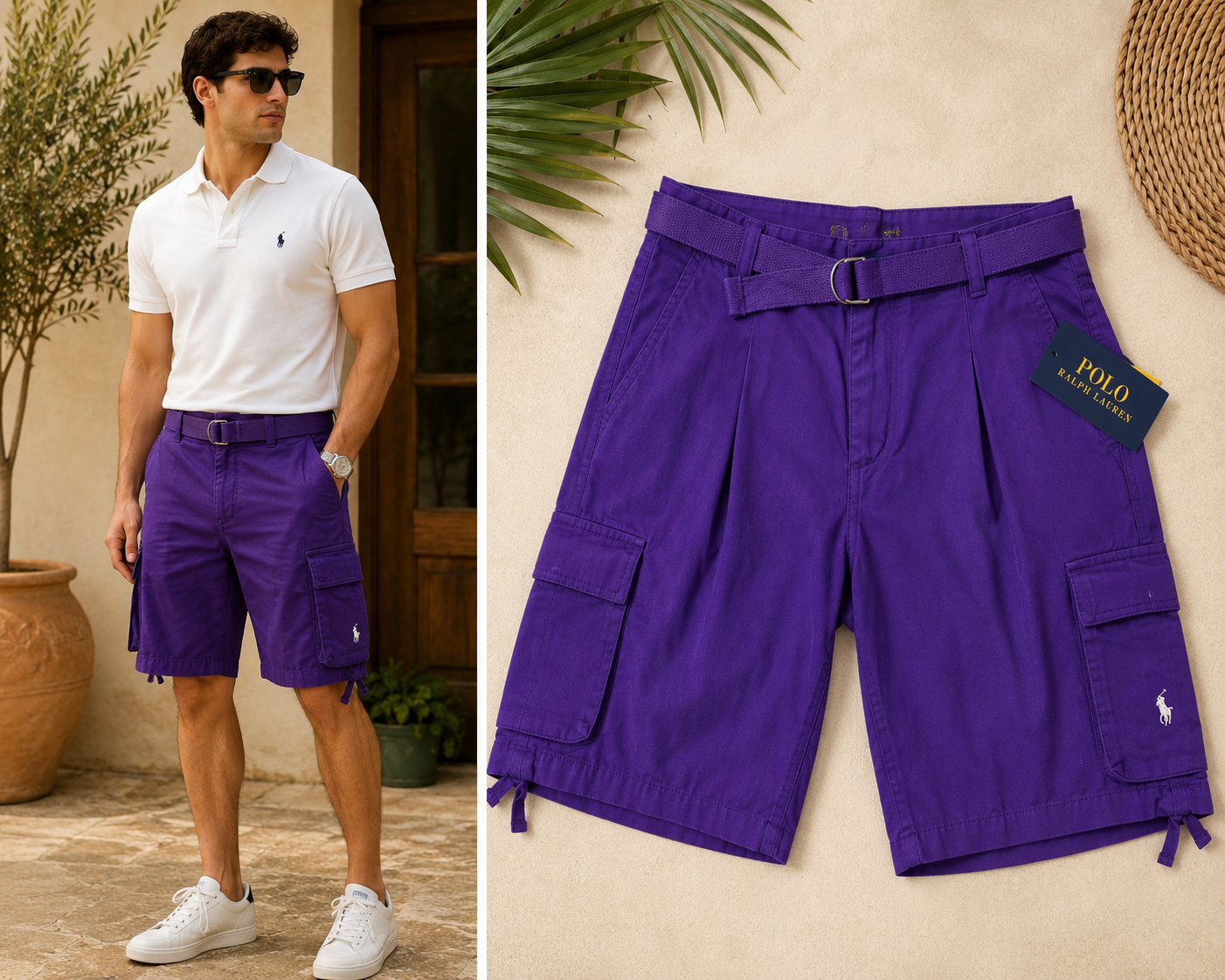 Polo Ralph Lauren Men's Purple Cargo Shorts with Belt