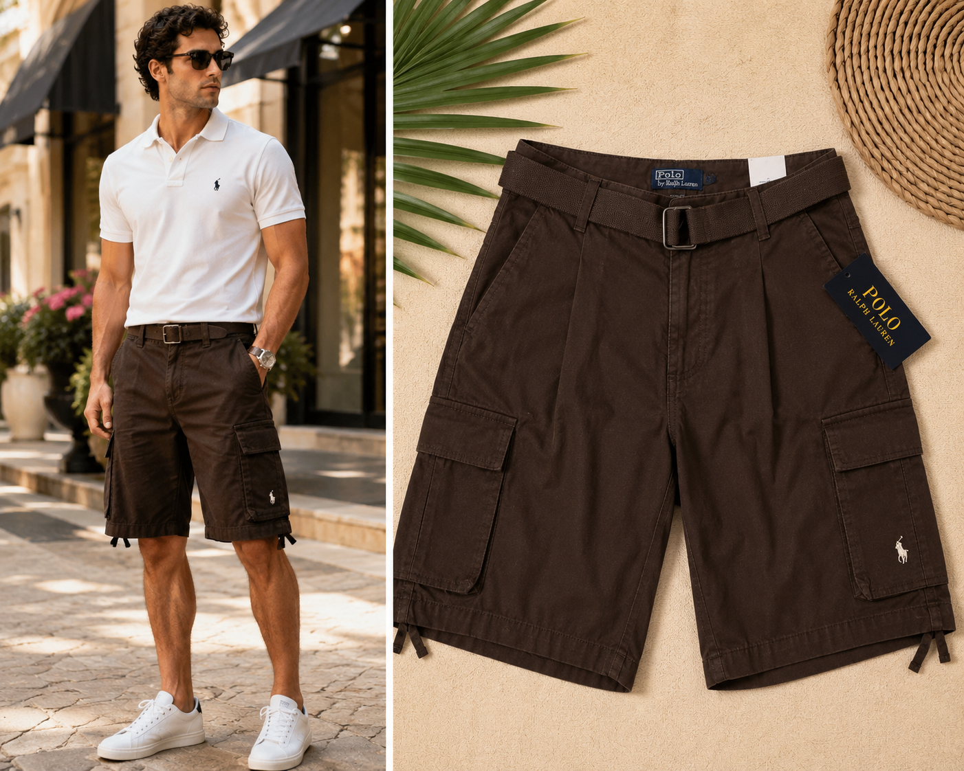 Polo Ralph Lauren Men's Dark Brown Cargo Shorts with Belt