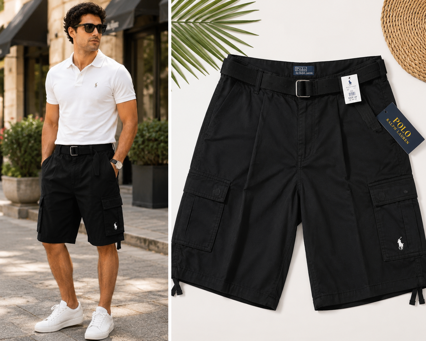Polo Ralph Lauren Men's Black Cargo Shorts with Belt