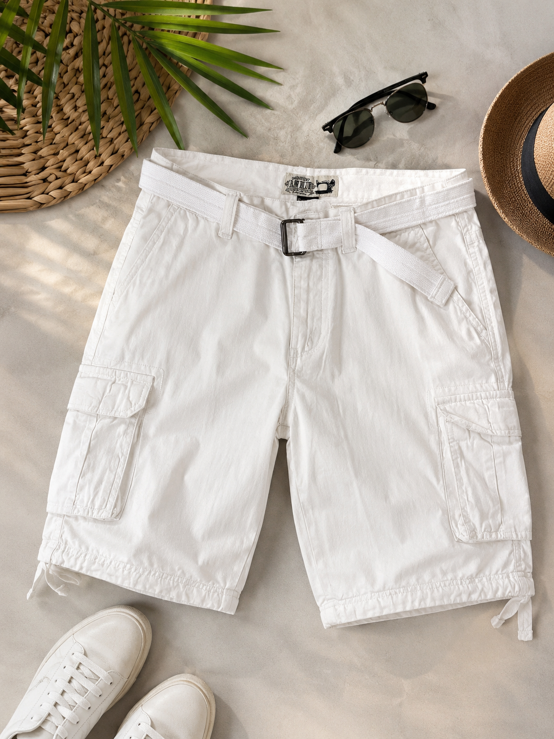 Men's White Cargo Shorts with Belt