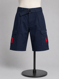 Men's Polo-Inspired Navy Blue Cargo Shorts with Belt