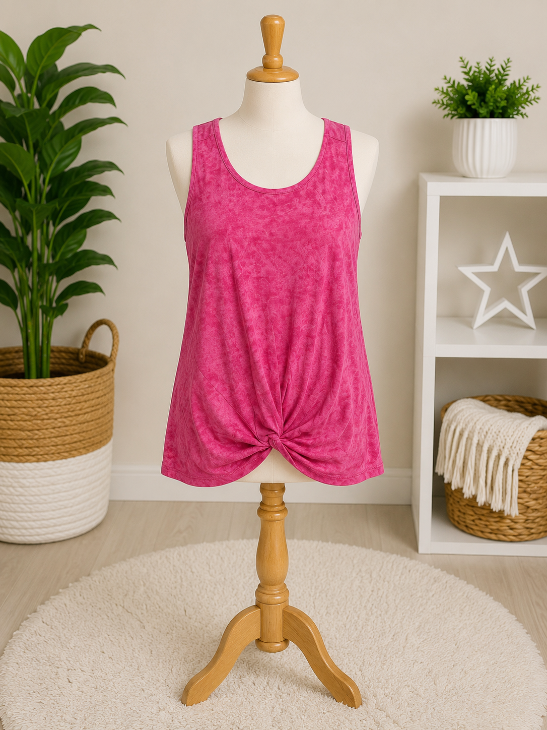 Girls Pink Tie-Dye Twist Front Tank Top