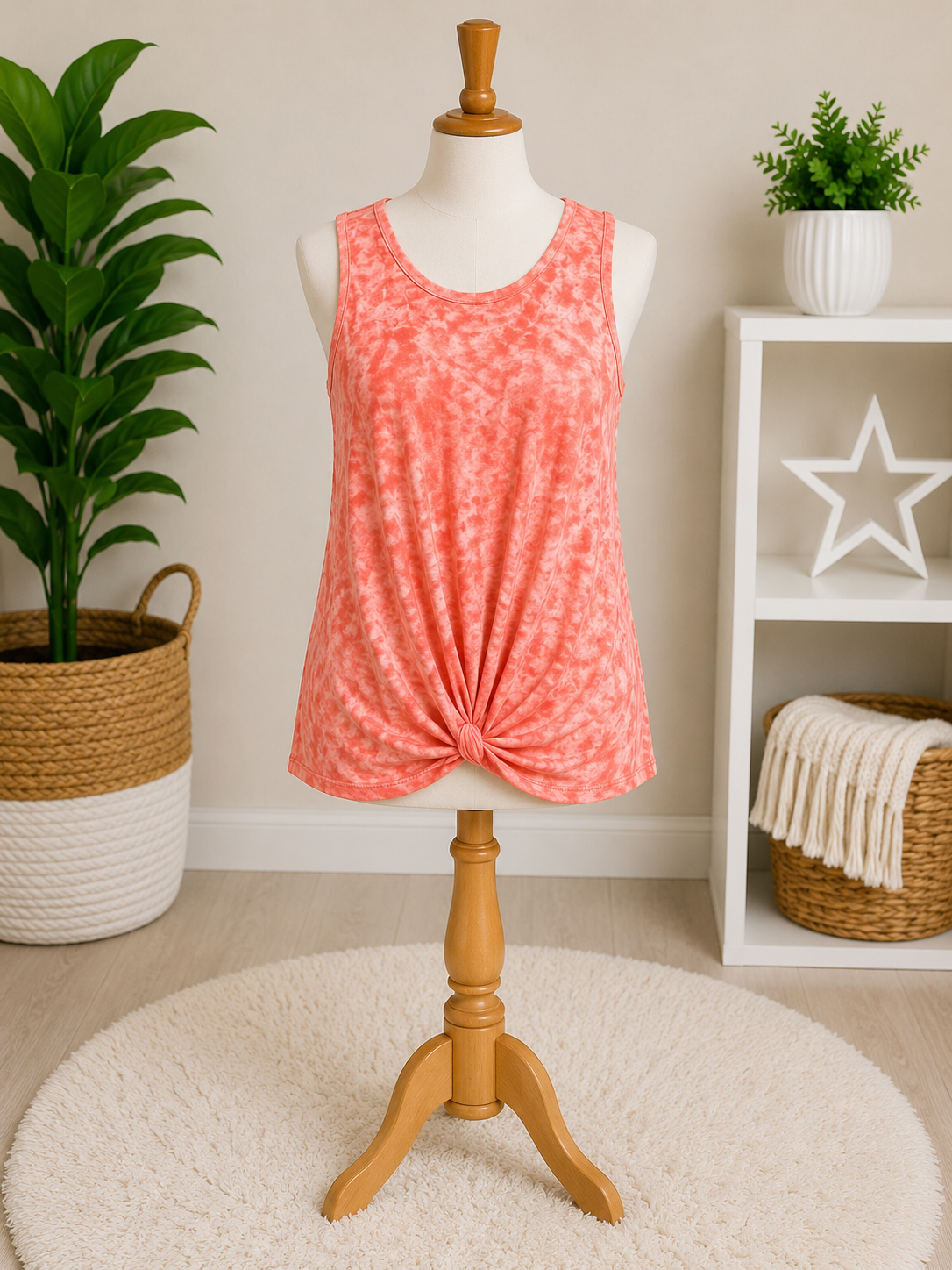 Girls Coral Tie-Dye Twist Front Tank Top