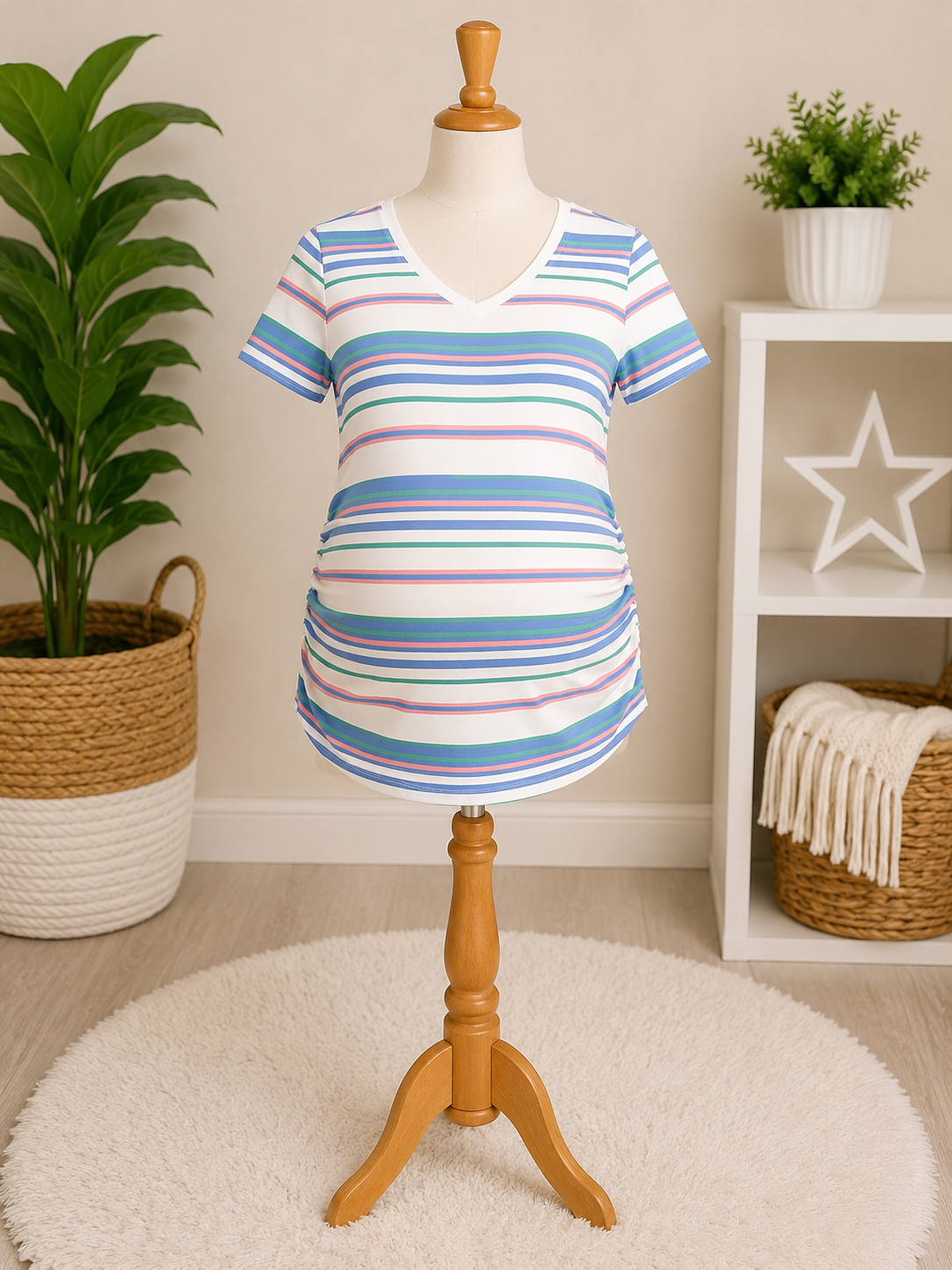 Time and Tru Maternity Pastel Stripe V-Neck Tee