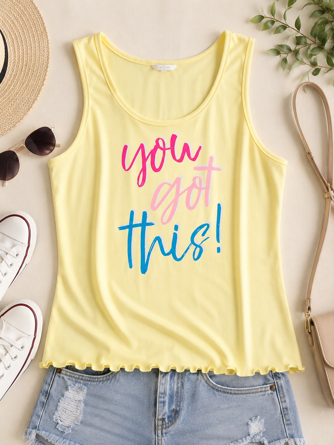 You Got This! Ruffle Hem Girls Tank Top