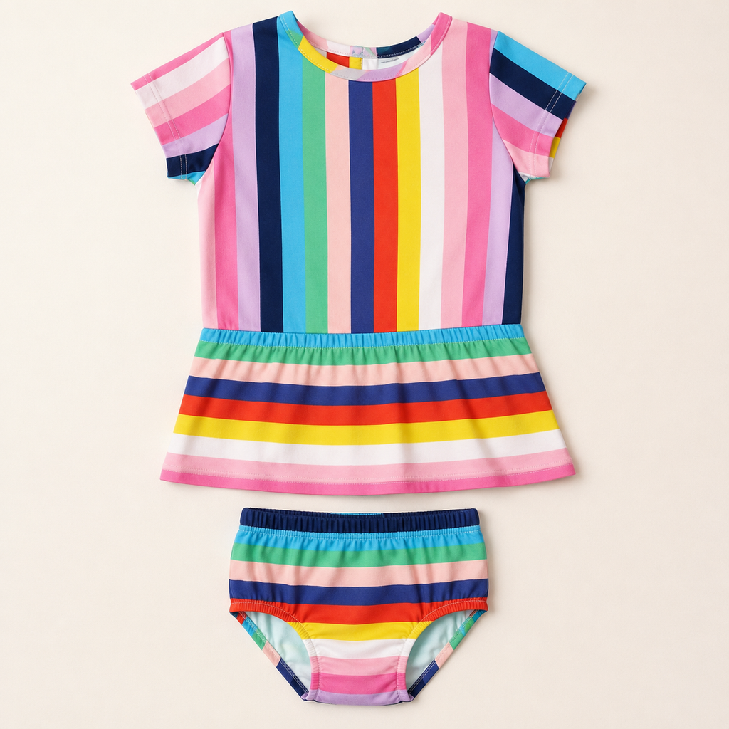 Rainbow Whimsy Twirl Dress & Bloomers Set