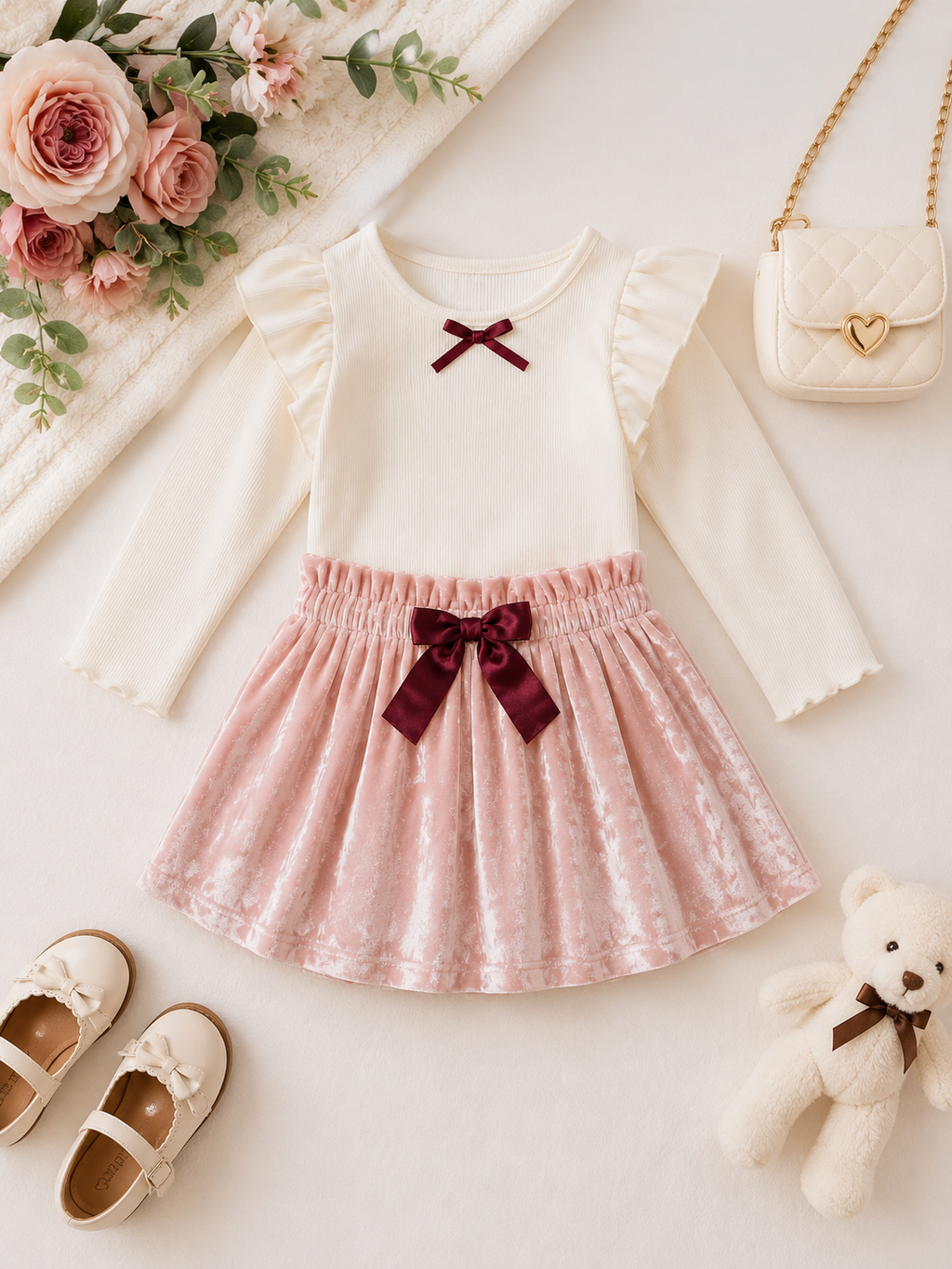 Blush Velvet Girls Skirt