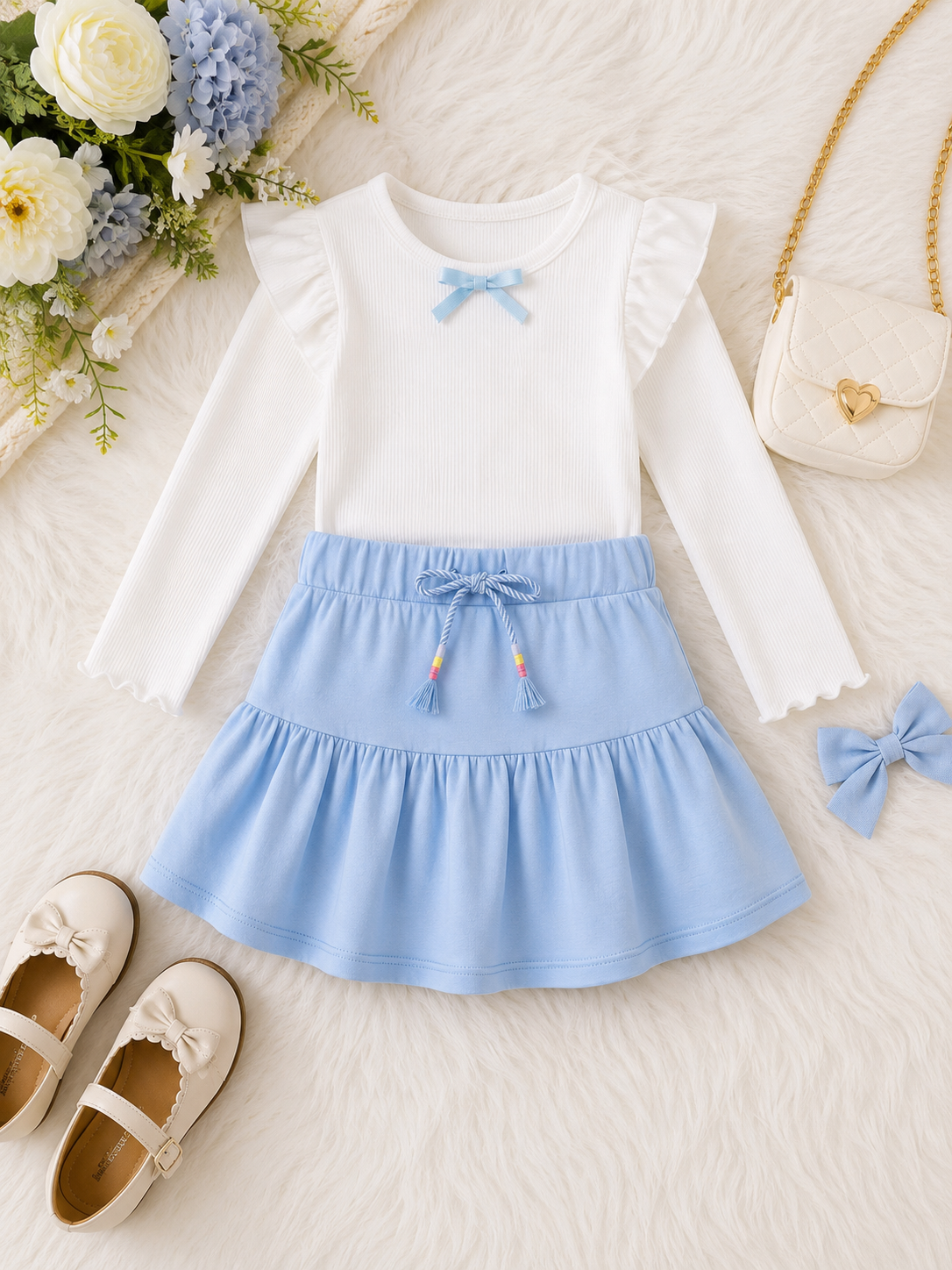 Sweet Sky Blue Twirl Skirt for Girls