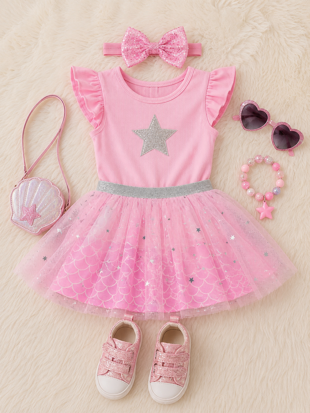 Twinkle Mermaid Pink Tutu Skirt for Little Girls
