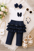 Midnight Ruffle Denim Capri Leggings for Toddler Girls
