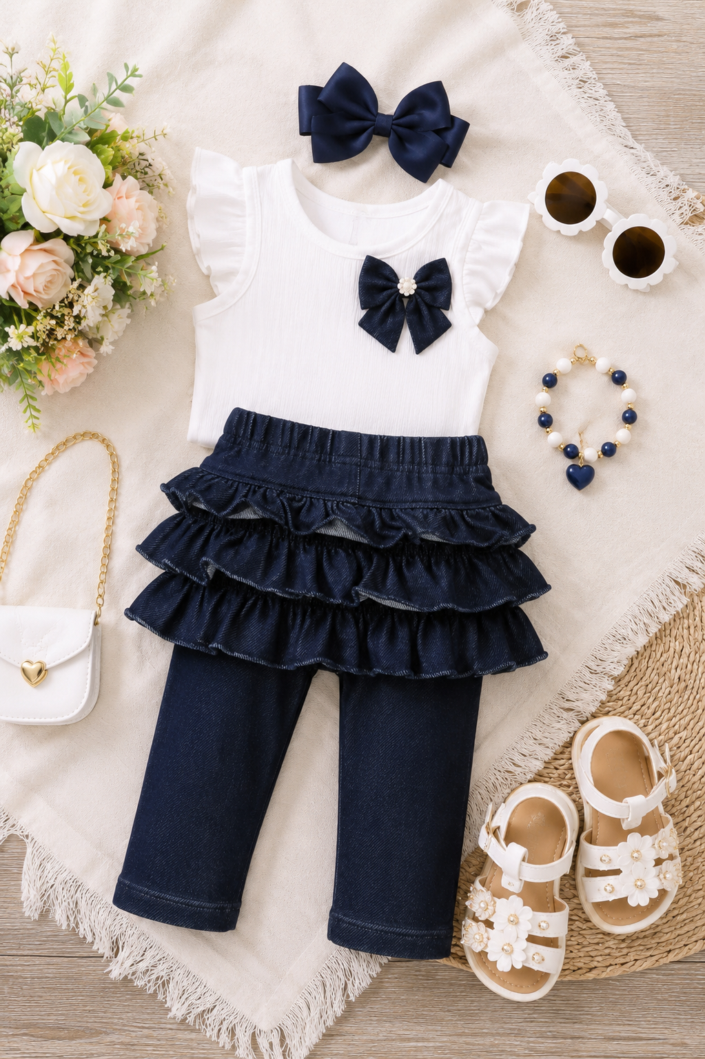Midnight Ruffle Denim Capri Leggings for Toddler Girls