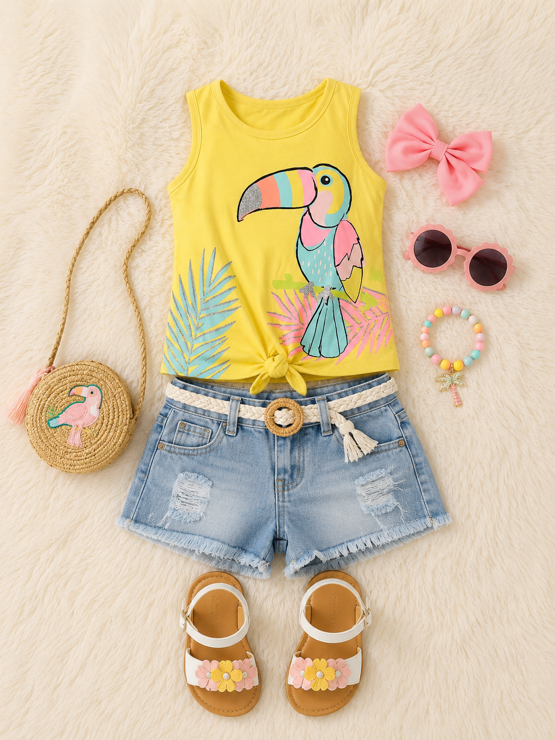 Tropical Toucan Tie-Front Tank Top for Girls