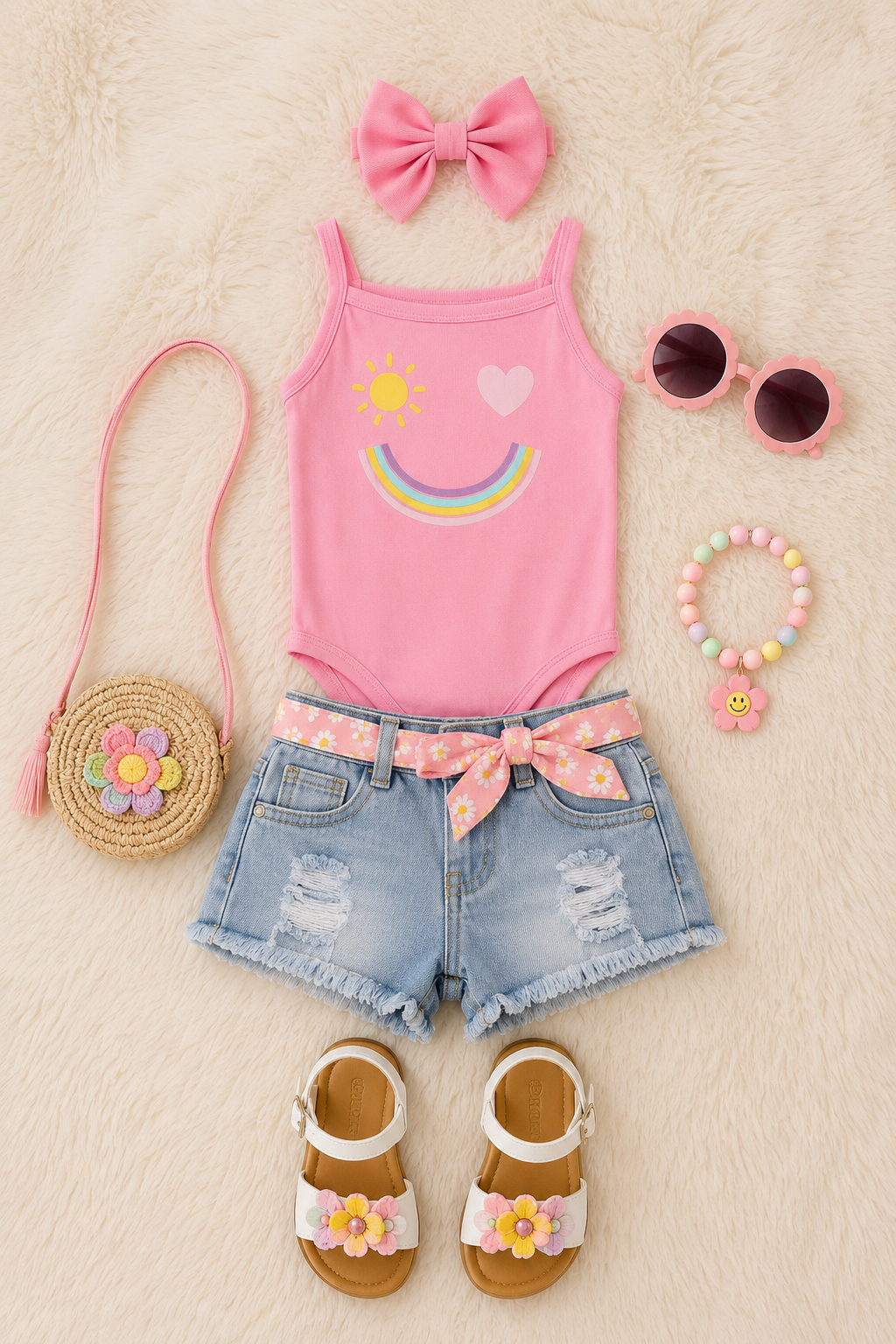 Rainbow Smiles Pink Sunshine Onesie for Baby Girls
