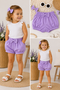 Lavender Bow Bubble Shorts for Toddler Girls