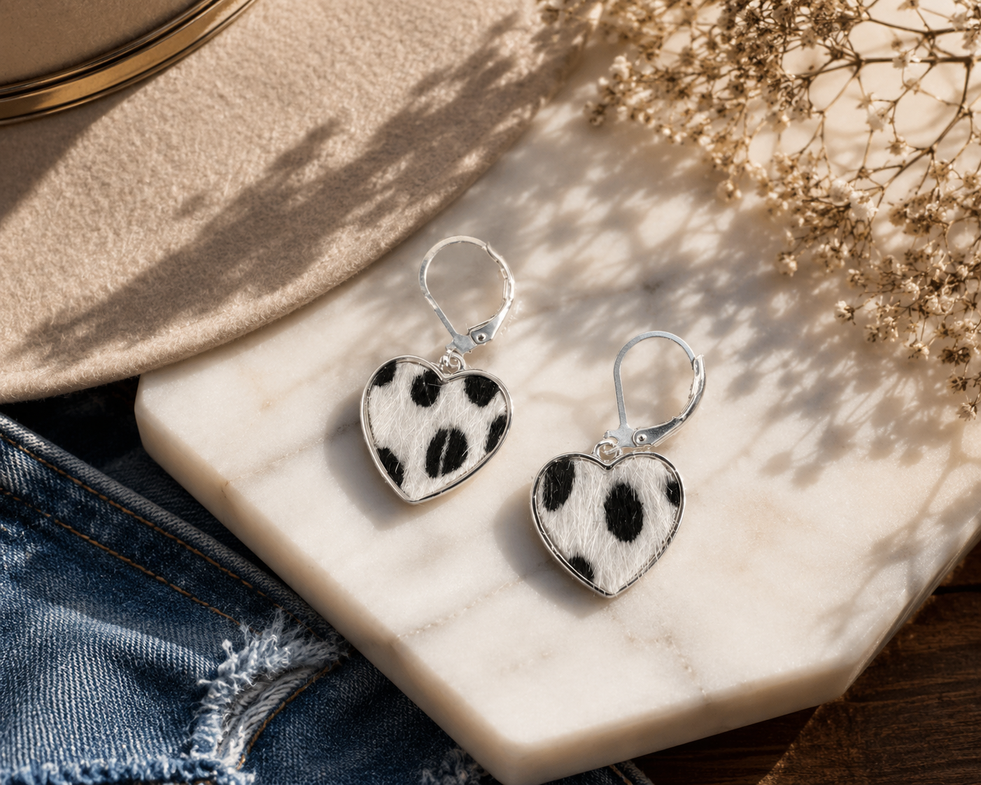 Spotted Heart Drop Earrings