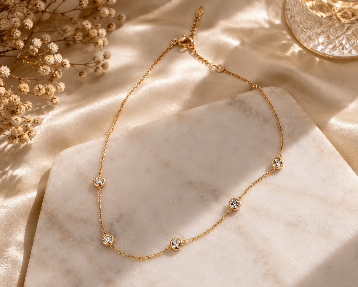 Elegant Rose Gold Crystal Station Necklace