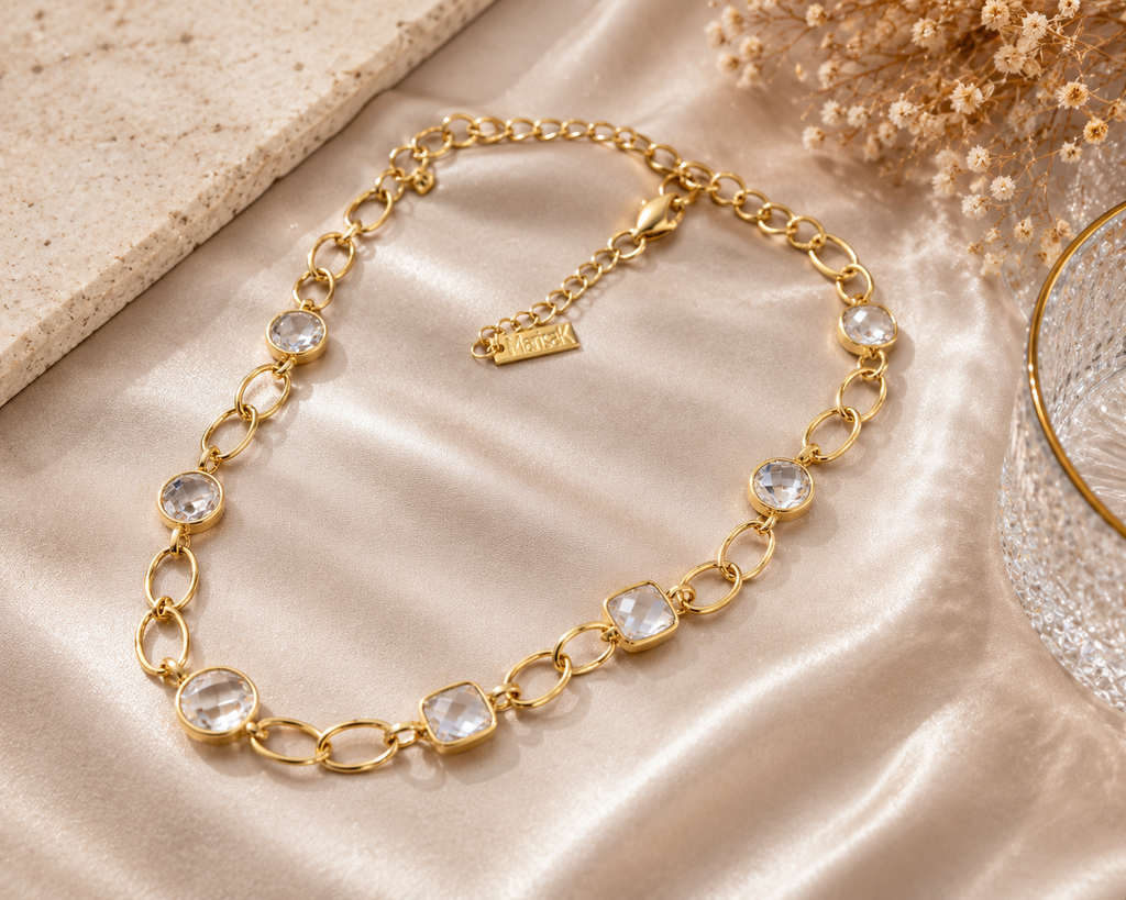 Luxe Gold Crystal Link Necklace