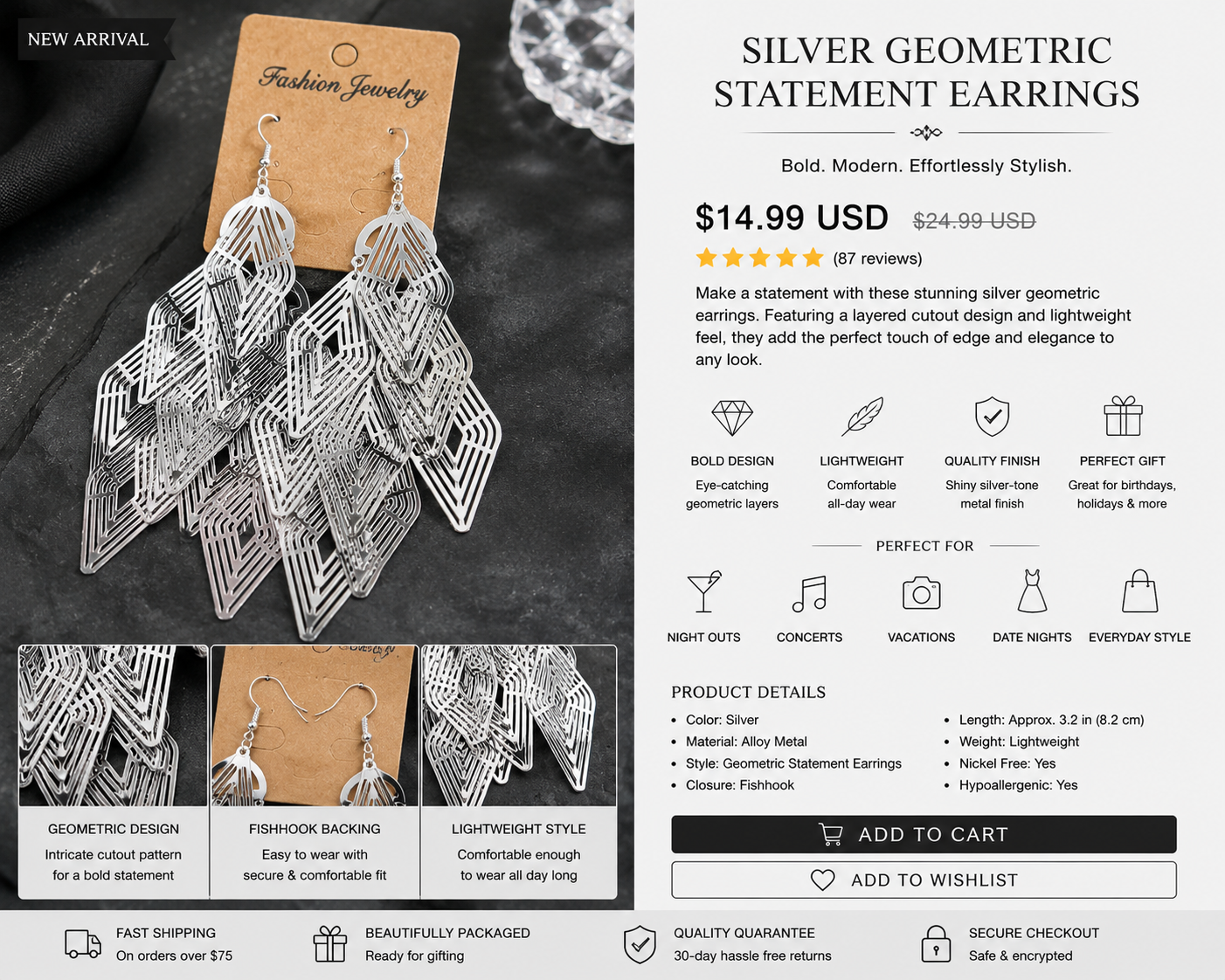 Silver Geometric Statement Earrings