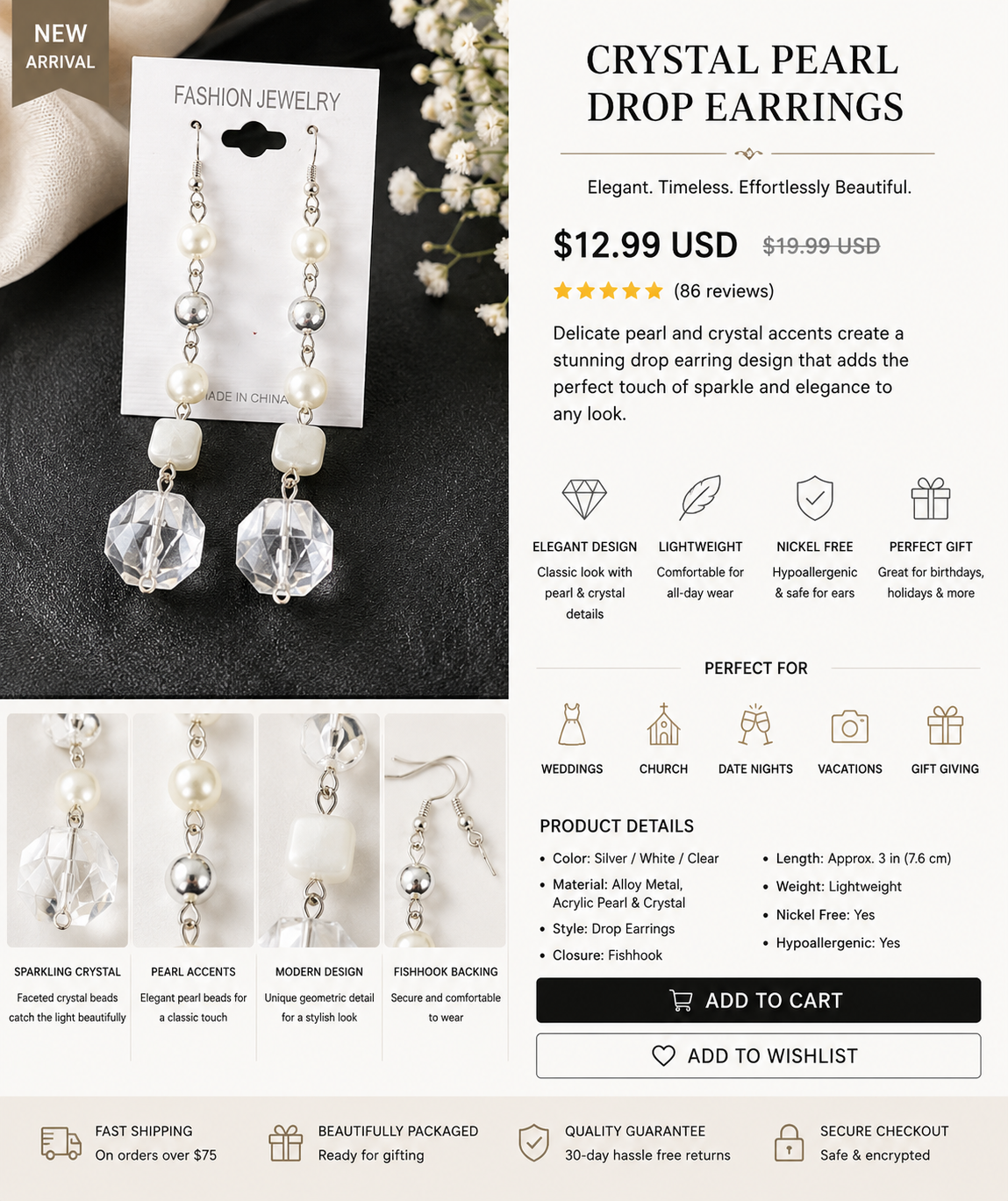 Crystal Pearl Drop Earrings
