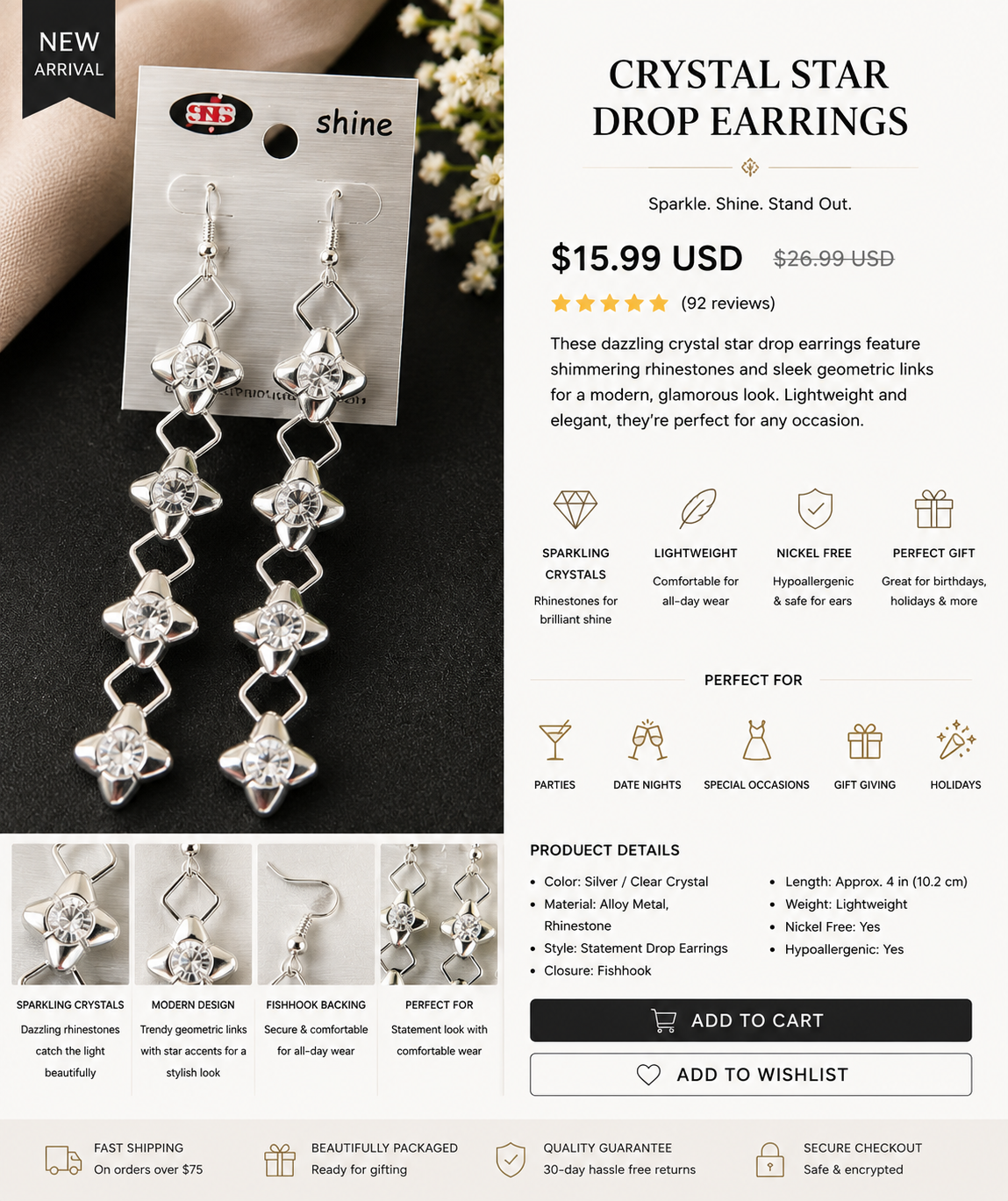 Crystal Star Drop Earrings