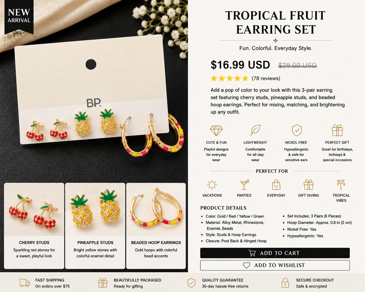 Tropical Fruit Earring Set