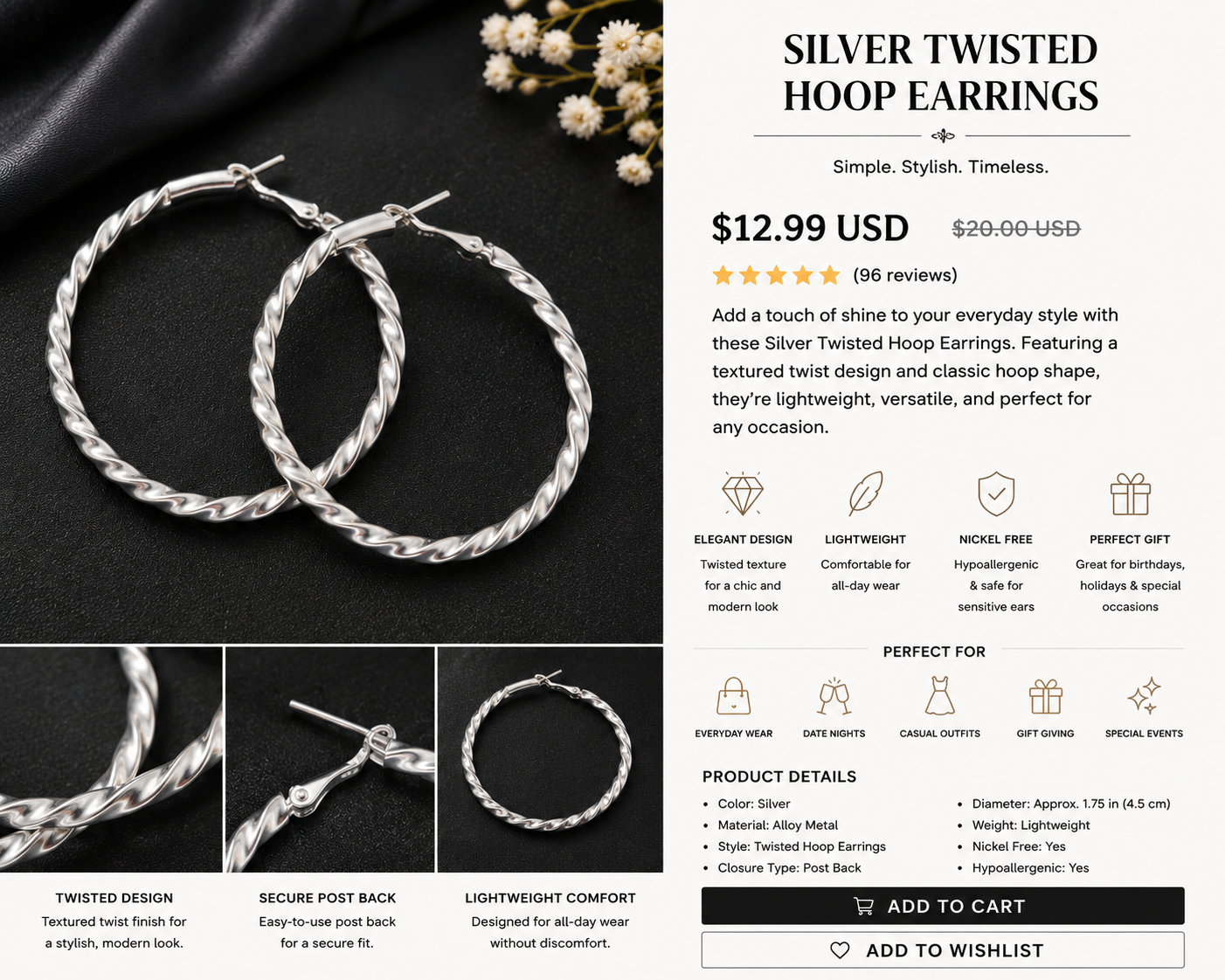 Silver Twisted Hoop Earrings