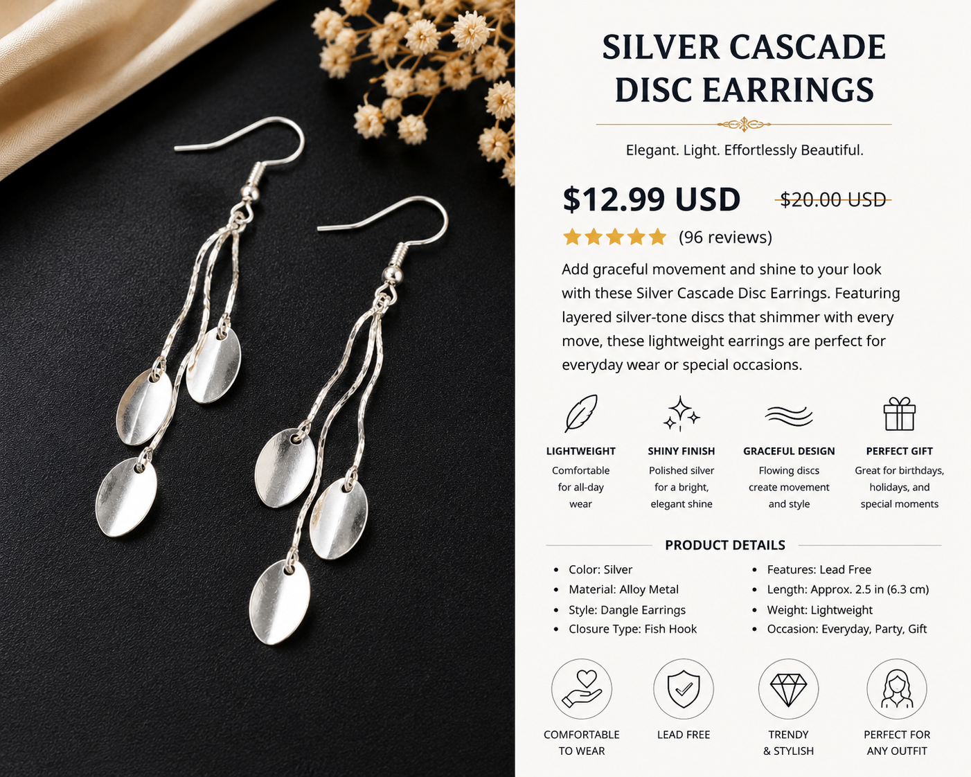 Silver Cascade Disc Earrings